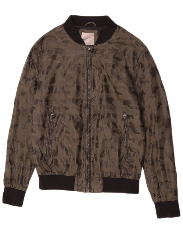 Zara Chaqueta Bomber De Piel Sintética Para Hombre UK 38 Camuflaje Caqui Mediano