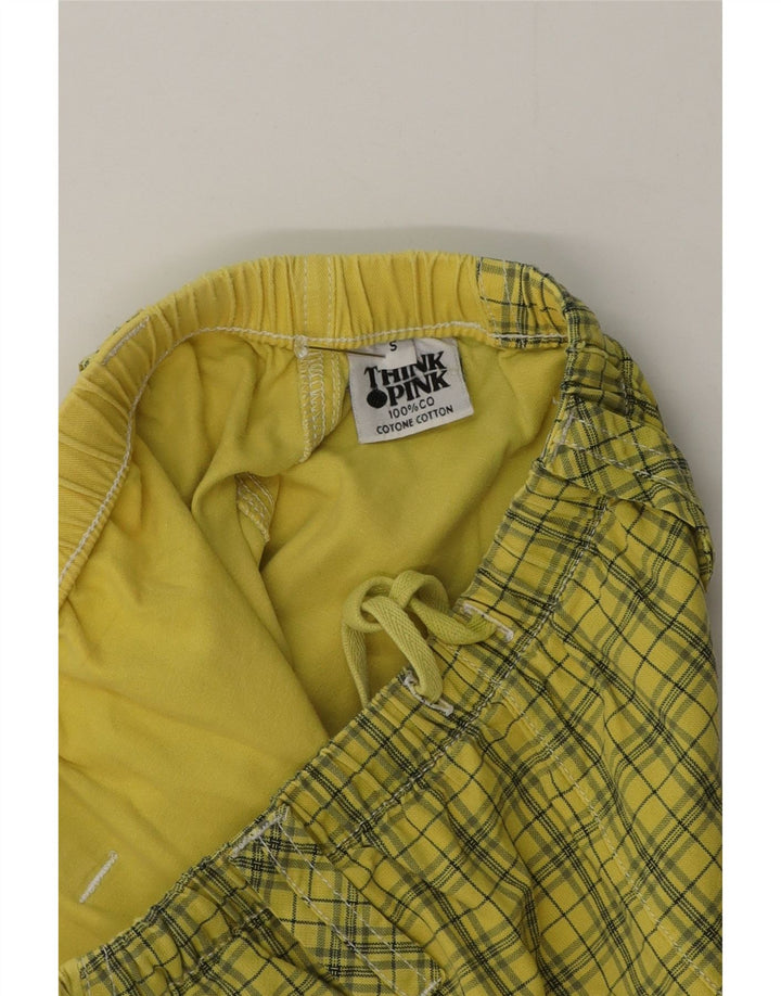 Think Pink Pantalones cortos chinos para hombre pequeños W29 Algodón a cuadros amarillos