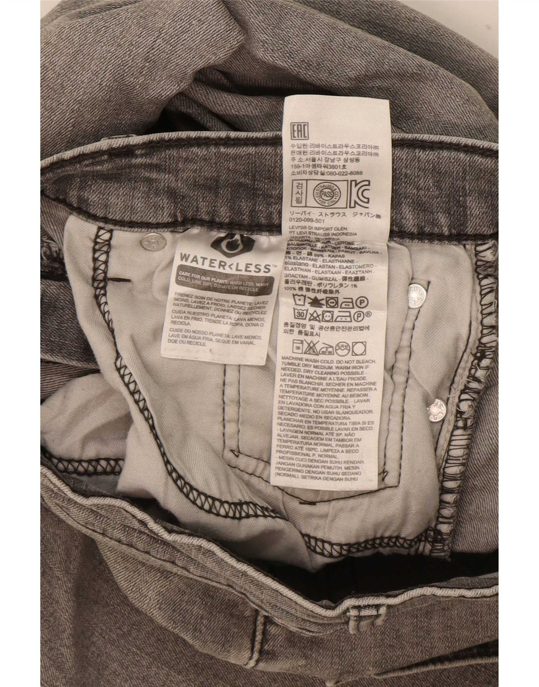 Levi's Hombre 511 Slim Jeans W33 L32 Algodón Gris