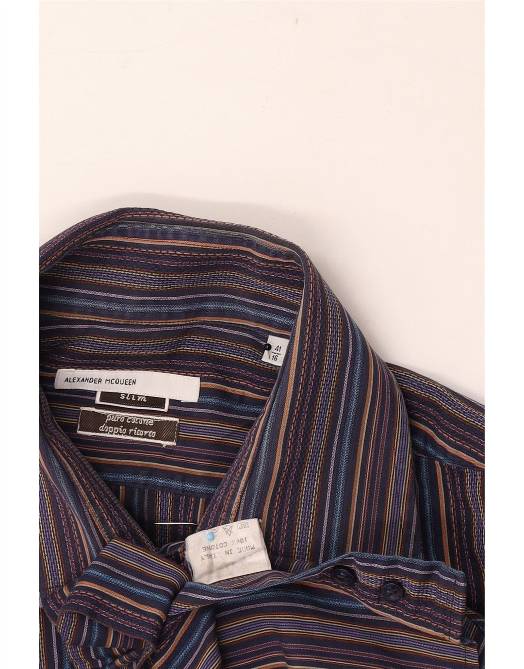 Alexander Mcqueen Camisa delgada para hombre Talla 41 16 Grande Rayas multicolores