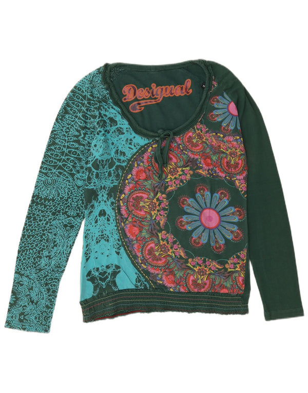 Desigual Mujer Gráfico Top Manga Larga UK 40 Medio Verde Floral