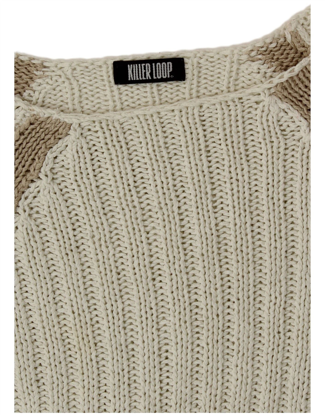 Killer Loop Suéter tipo jersey con cuello barco para mujer, talla 40, talla pequeña, color blanco a rayas