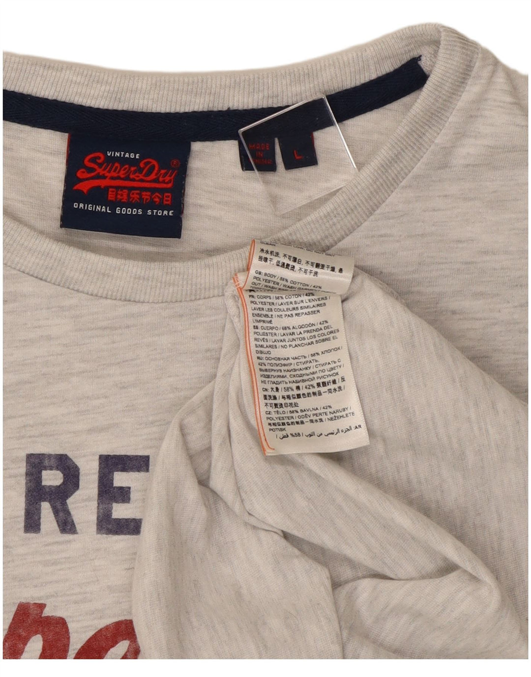 Superdry Top gráfico de manga larga de algodón moteado en gris grande para hombre