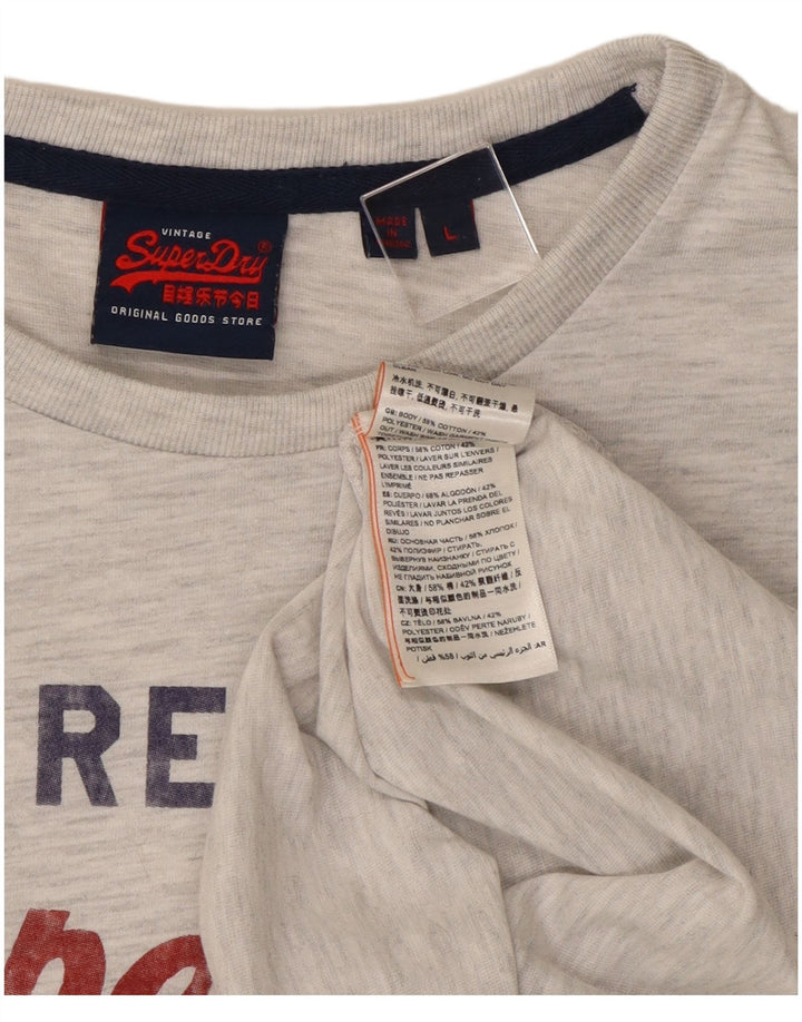 Superdry Top gráfico de manga larga de algodón moteado en gris grande para hombre