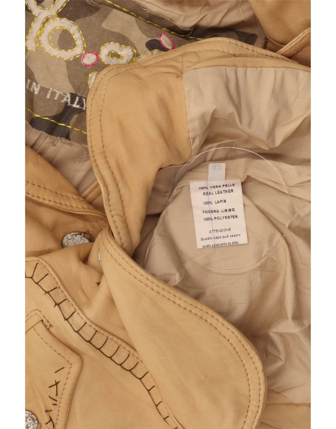 Vintage mujer 2 botones cuero Blazer chaqueta IT 42 Medio Beige
