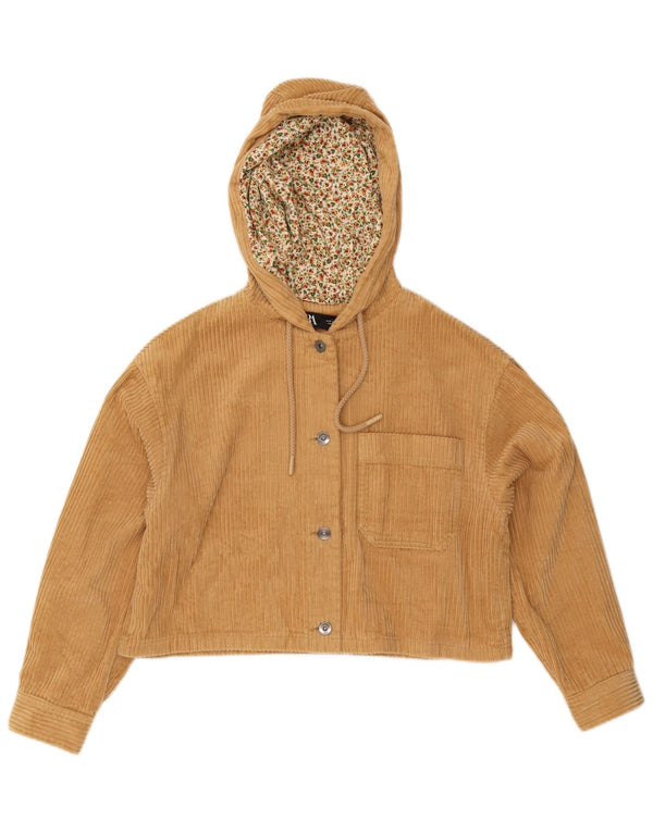 Zara Chaqueta Corta De Pana Extragrande Con Capucha Para Mujer UK 10 Small Beige Cotton