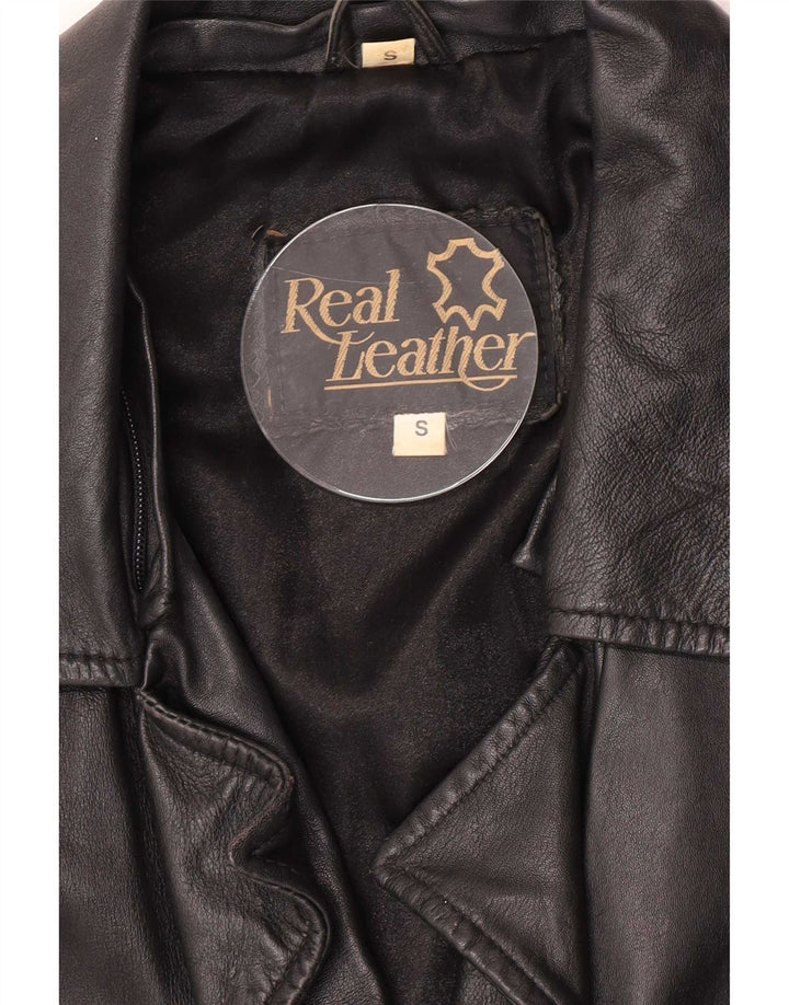 Vintage mujer chaqueta de cuero de gran tamaño Reino Unido 10 pequeño negro