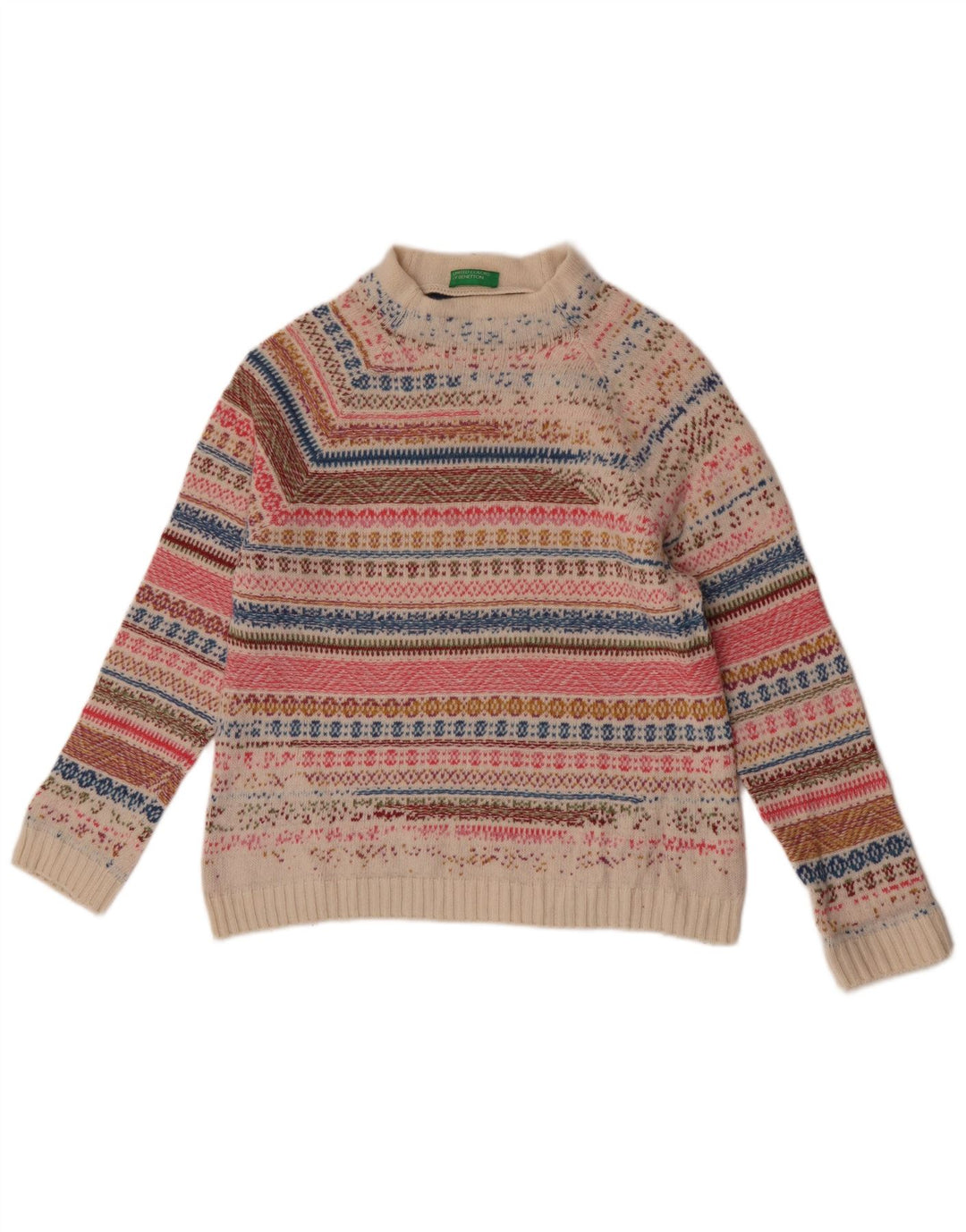 Benetton Jersey De Cuello Alto Para Mujer UK 44 Mediano Multicolor