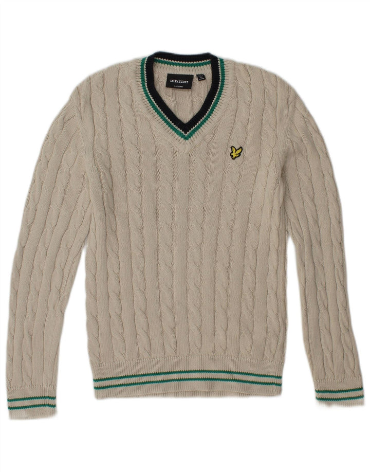 Lyle & Scott Jersey con cuello en V para niños de 9 a 10 años, algodón blanco