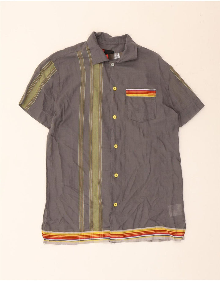 Diesel Hombre Camisa De Manga Corta De Algodón A Rayas Gris Medio