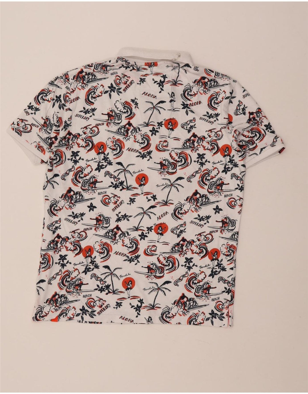 Superdry Polo Hawaiano para Hombre XL Algodón Blanco