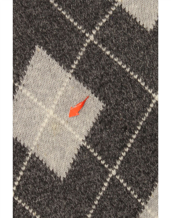 BENETTON Jersey con cuello en V para hombre, talla grande, gris Argyle/lana de diamante