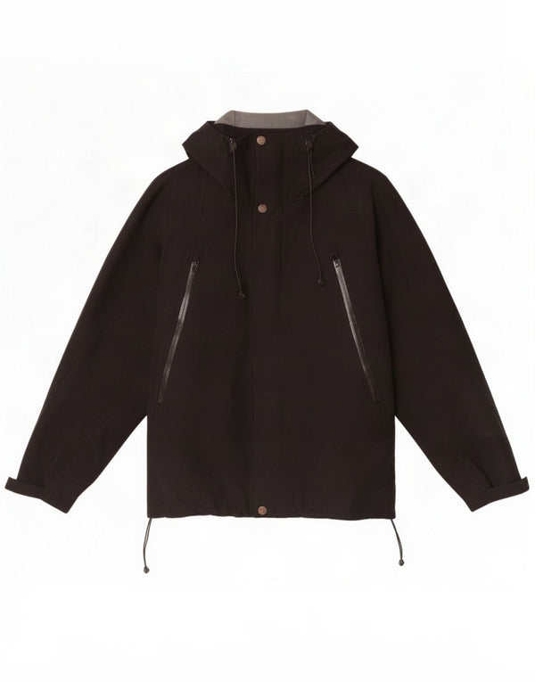 Chaqueta impermeable con capucha para hombre vintage IT 50 Nylon negro grande