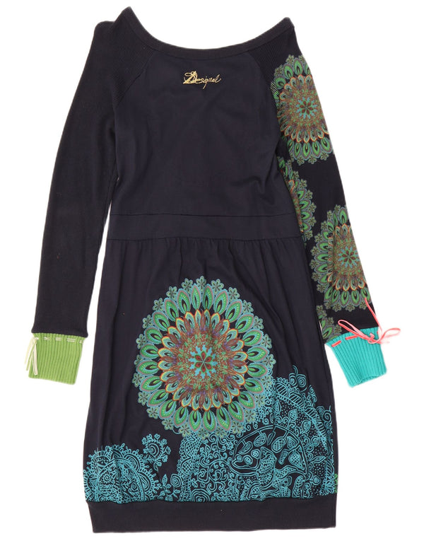 Desigual Vestido Burbuja de Manga Larga para Mujer UK 44 Grande Azul Marino Paisley