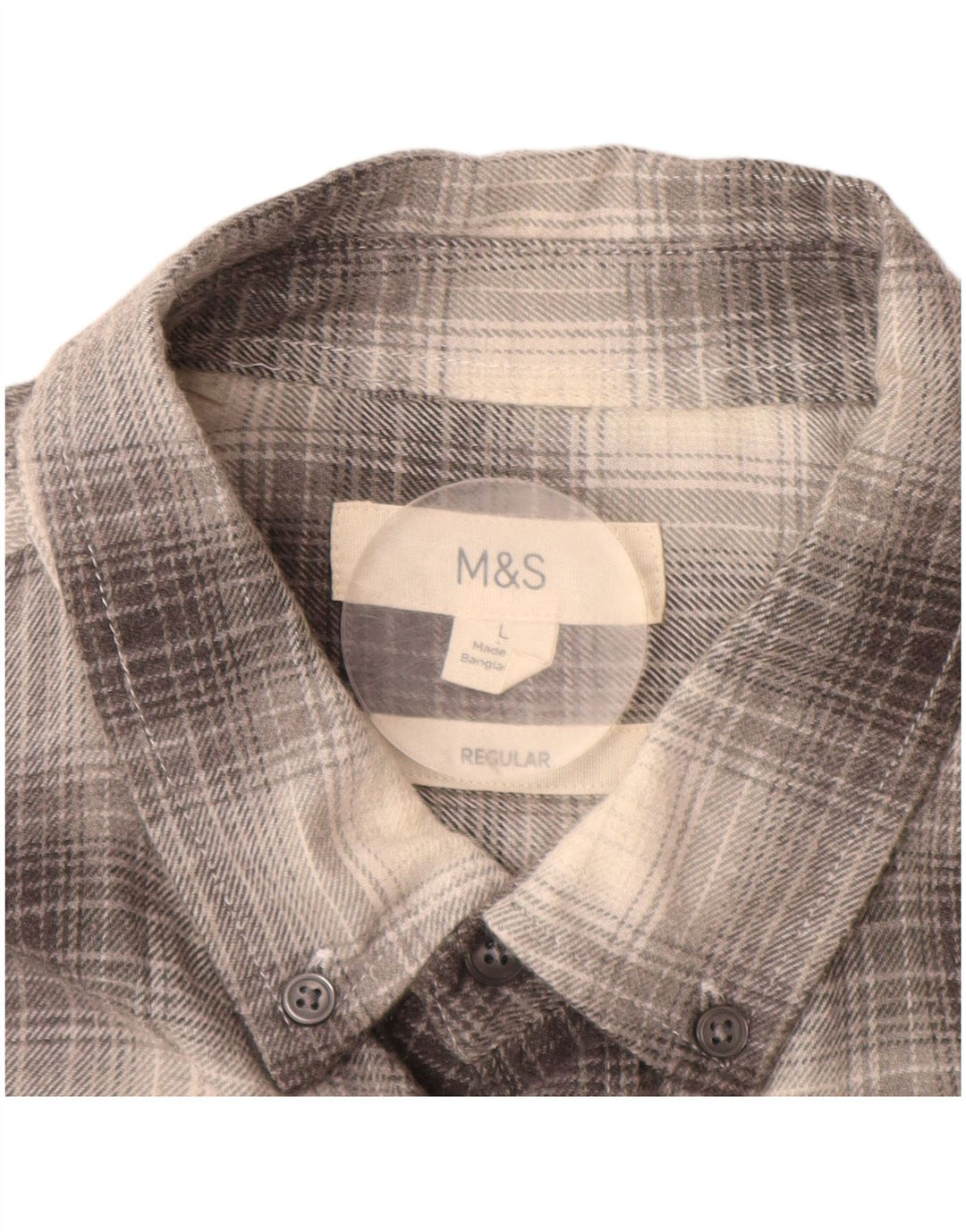 MARKS & SPENCER Camisa de franela de corte regular para hombre Algodón a cuadros gris grande