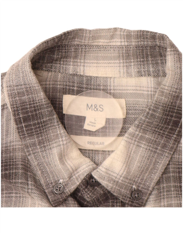 MARKS & SPENCER Camisa de franela de corte regular para hombre Algodón a cuadros gris grande