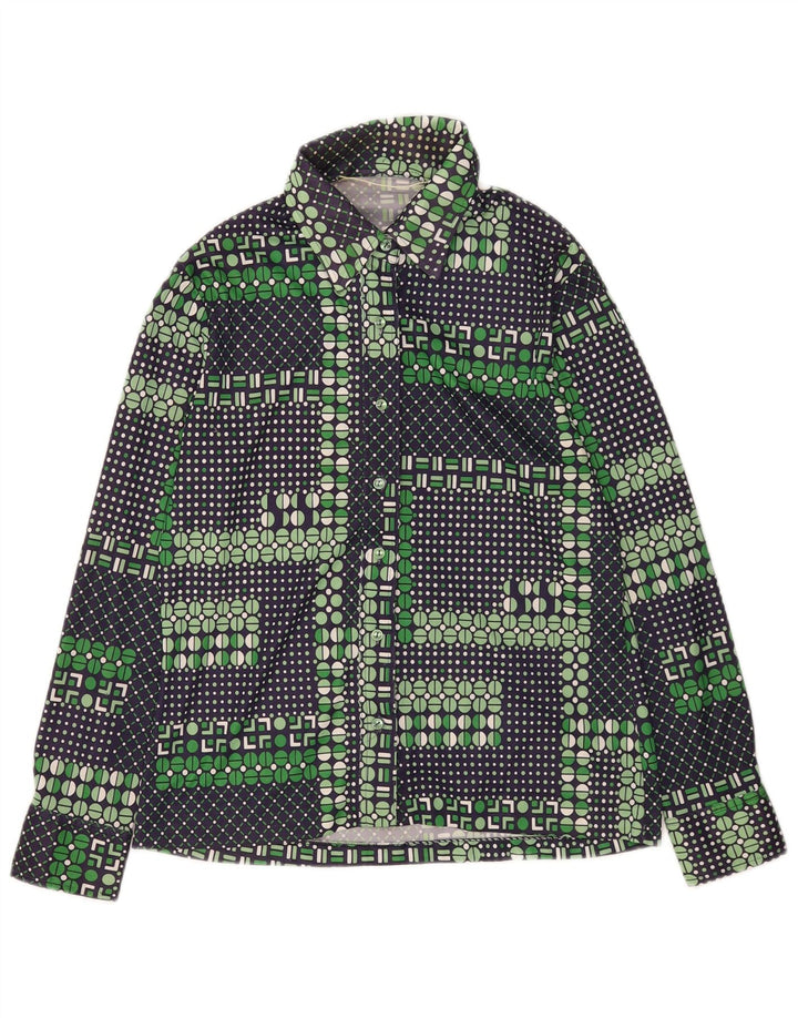 Vintage mujer camisa Reino Unido 14 medio verde geométrico