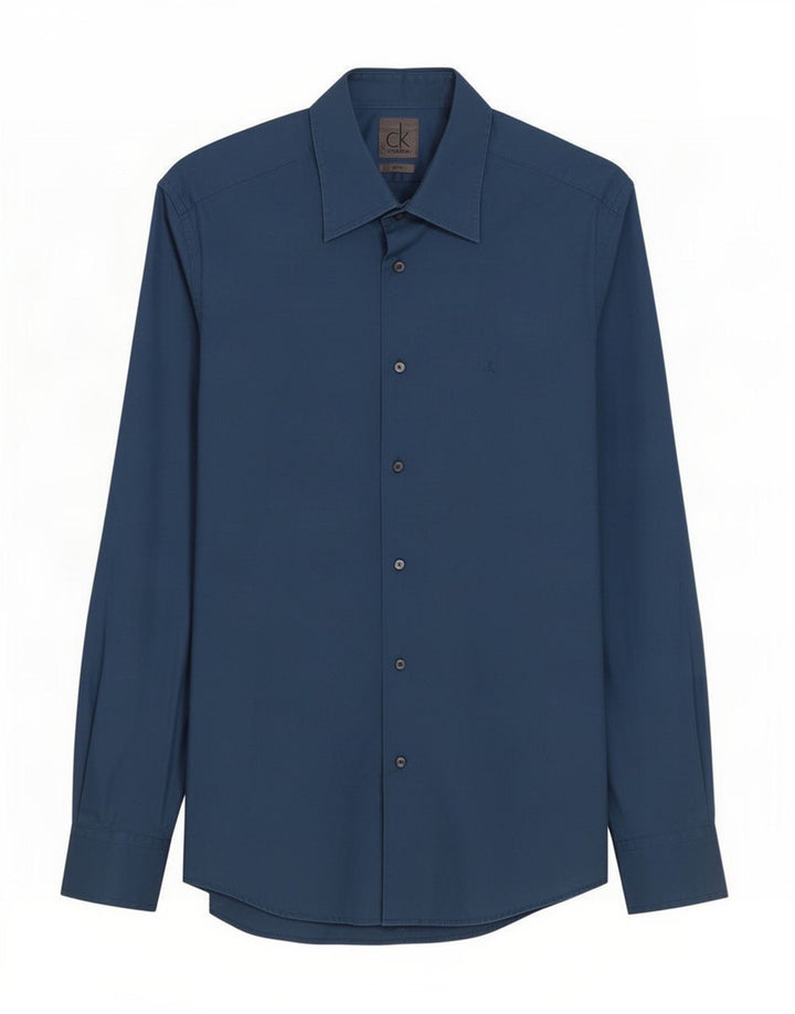 Camisa Calvin Klein Hombre Slim Fit Algodón Azul Medio