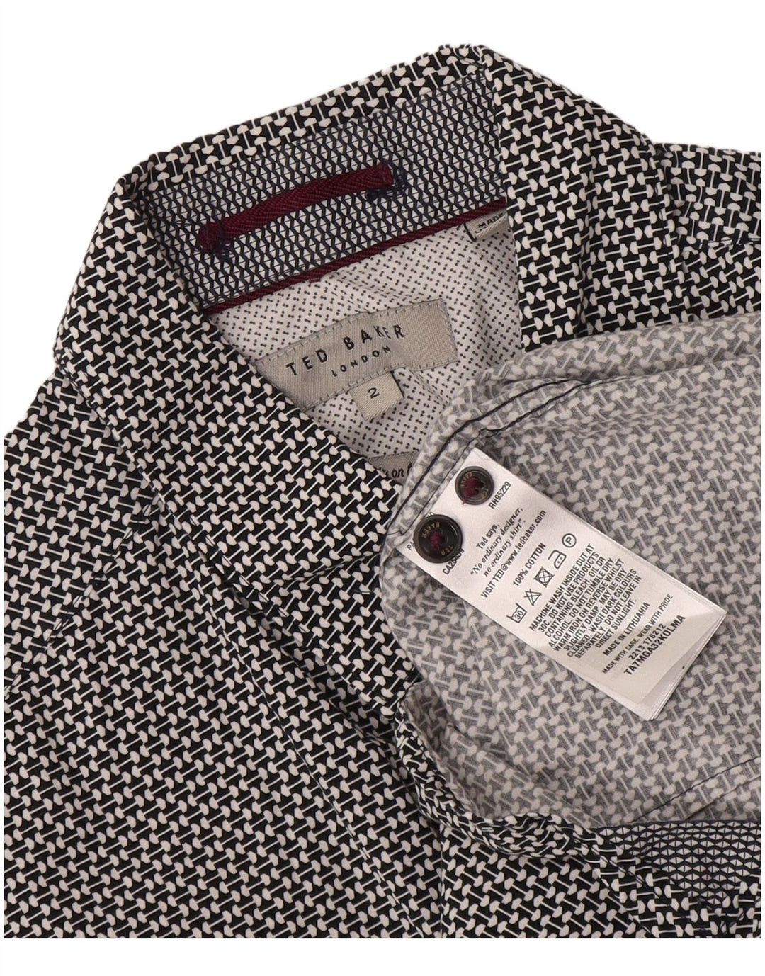 Ted Baker Camisa para hombre Talla 2 Pequeña Algodón geométrico negro
