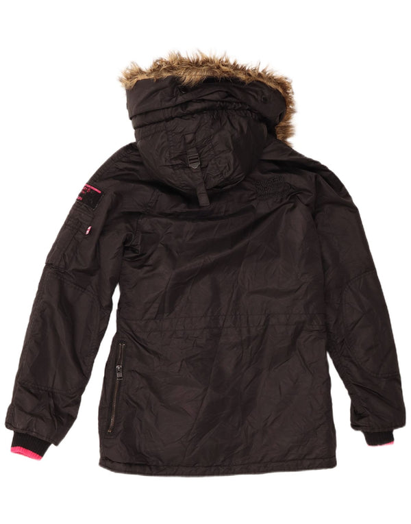 Superdry Womens Hooded Parka Jacket UK 6 XS Black Nylon