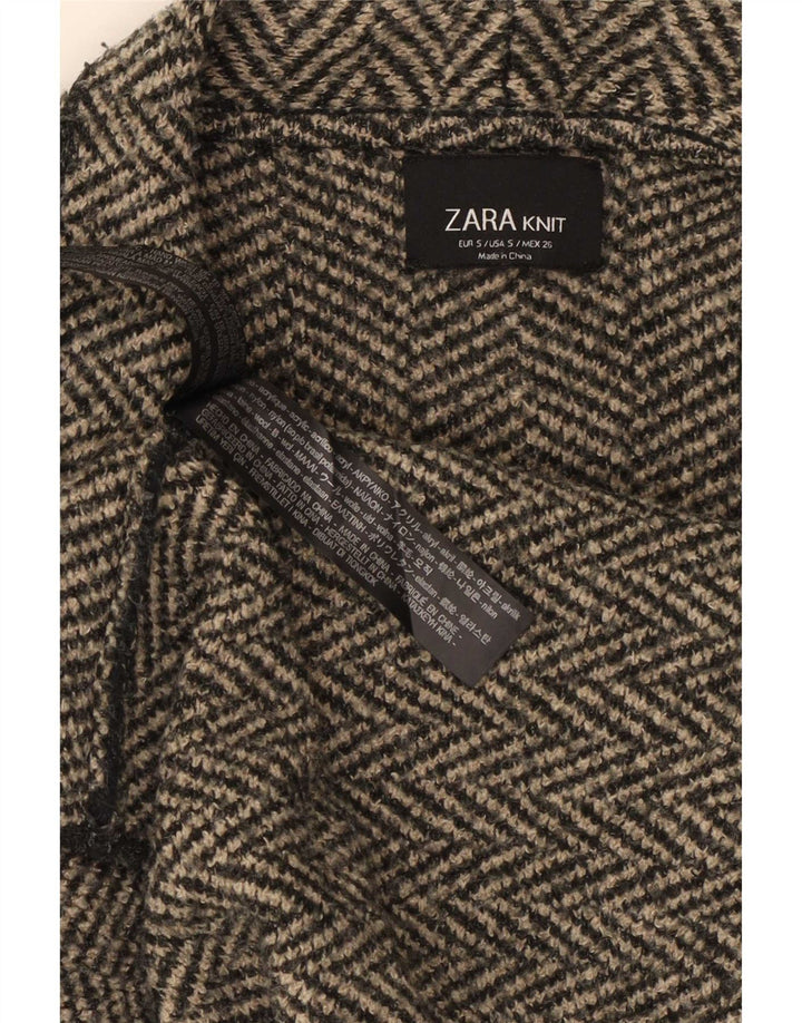Zara Mujer Suéter Cárdigan Abierto Asimétrico UK 10 Small Grey Herringbone