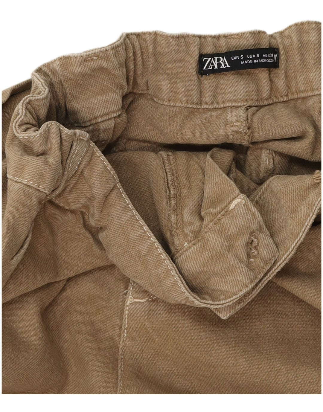 ZARA Mujer Pantalones Cargo De Pierna Ancha Pequeño W26 L31 Beige