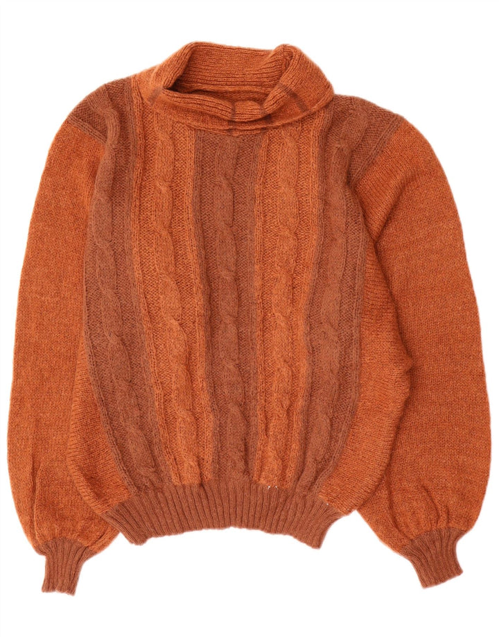 Vintage mujer rollo cuello jersey suéter IT 46 grande marrón colorblock