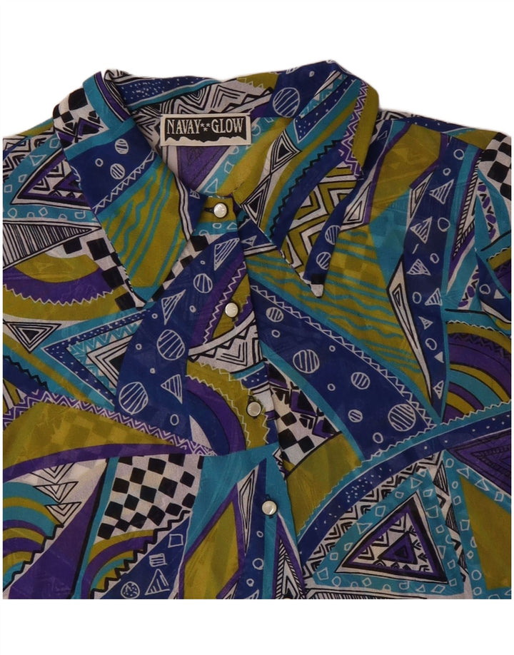 Blusa camisera de mujer VINTAGE IT 42 Poliéster geométrico azul medio