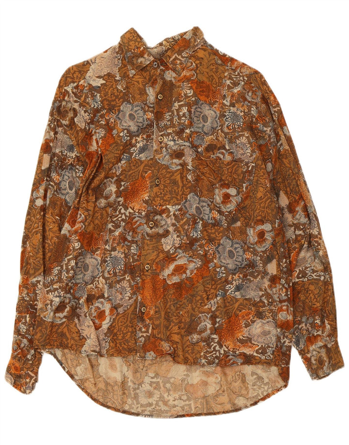 Camisa vintage para hombre pequeña marrón floral