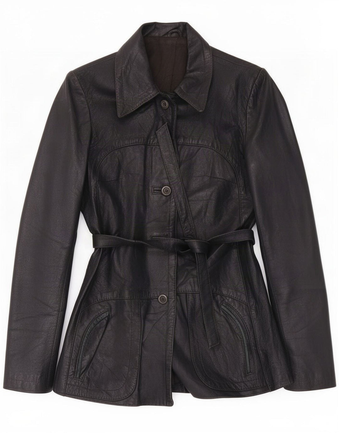 Chaqueta de cuero vintage para mujer UK 8 Small Black