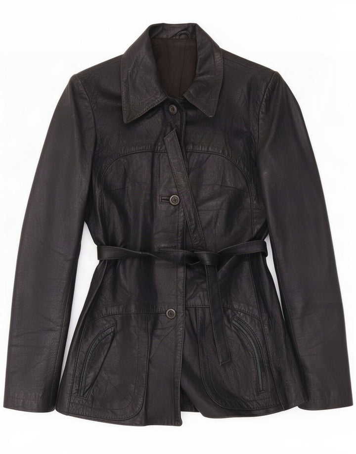 Chaqueta de cuero vintage para mujer UK 8 Small Black
