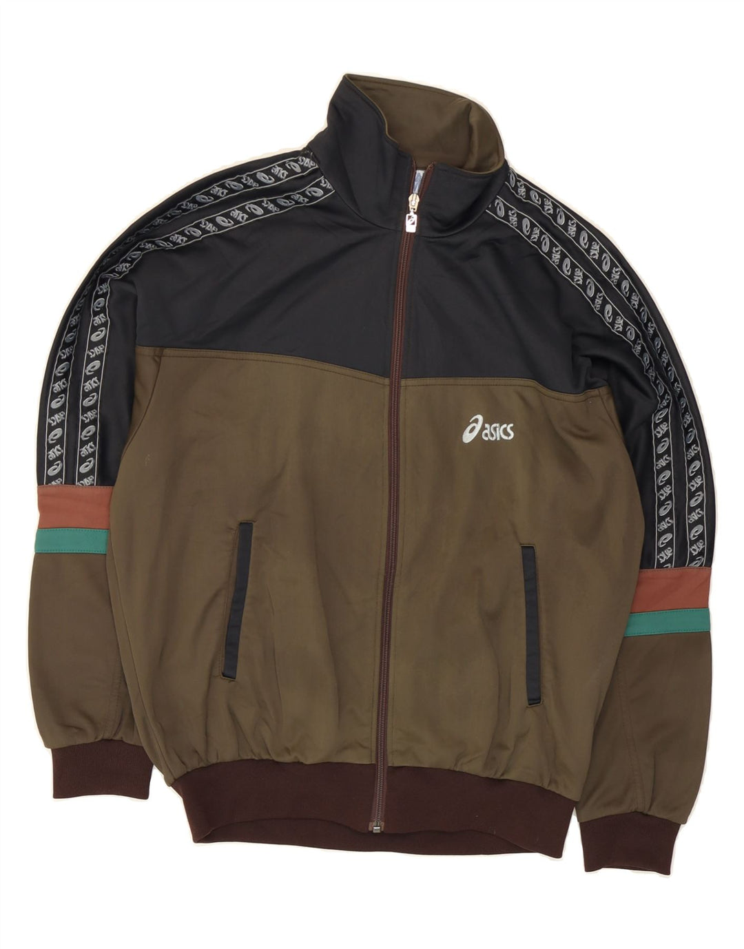 ASICS Chaqueta superior de chándal vintage para hombre IT 48 Bloque de color verde medio