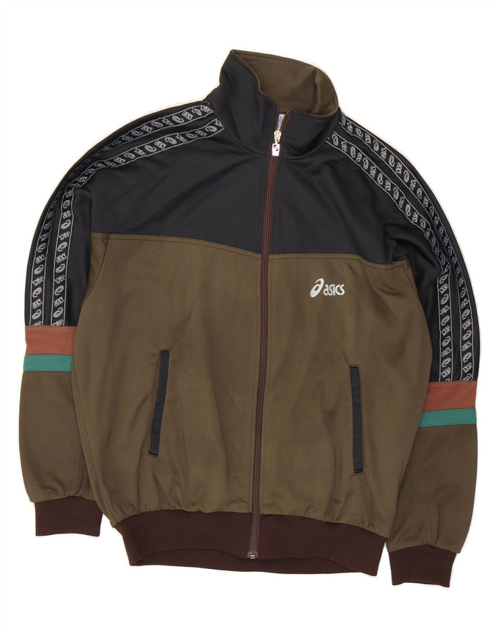 ASICS Chaqueta superior de chándal vintage para hombre IT 48 Bloque de color verde medio