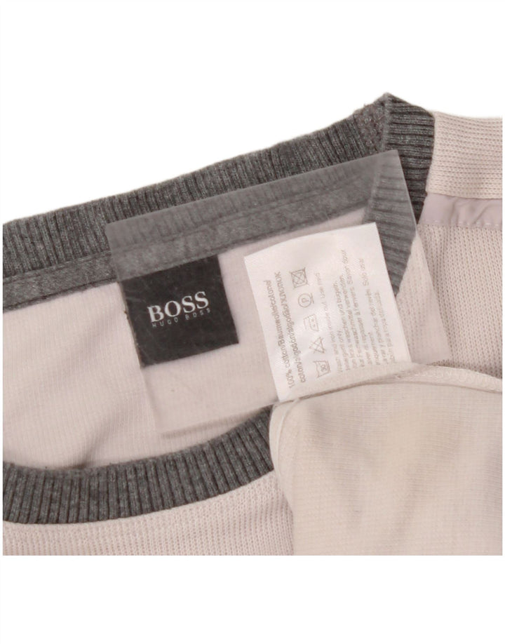 HUGO BOSS Hombre Top Manga Larga XL Algodón Color Block Blanco Roto