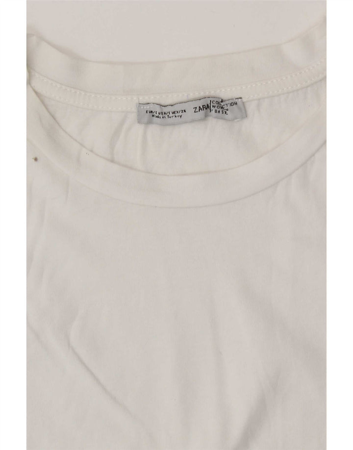 Zara Mujer Camiseta Gráfica Top UK 10 Small Blanco