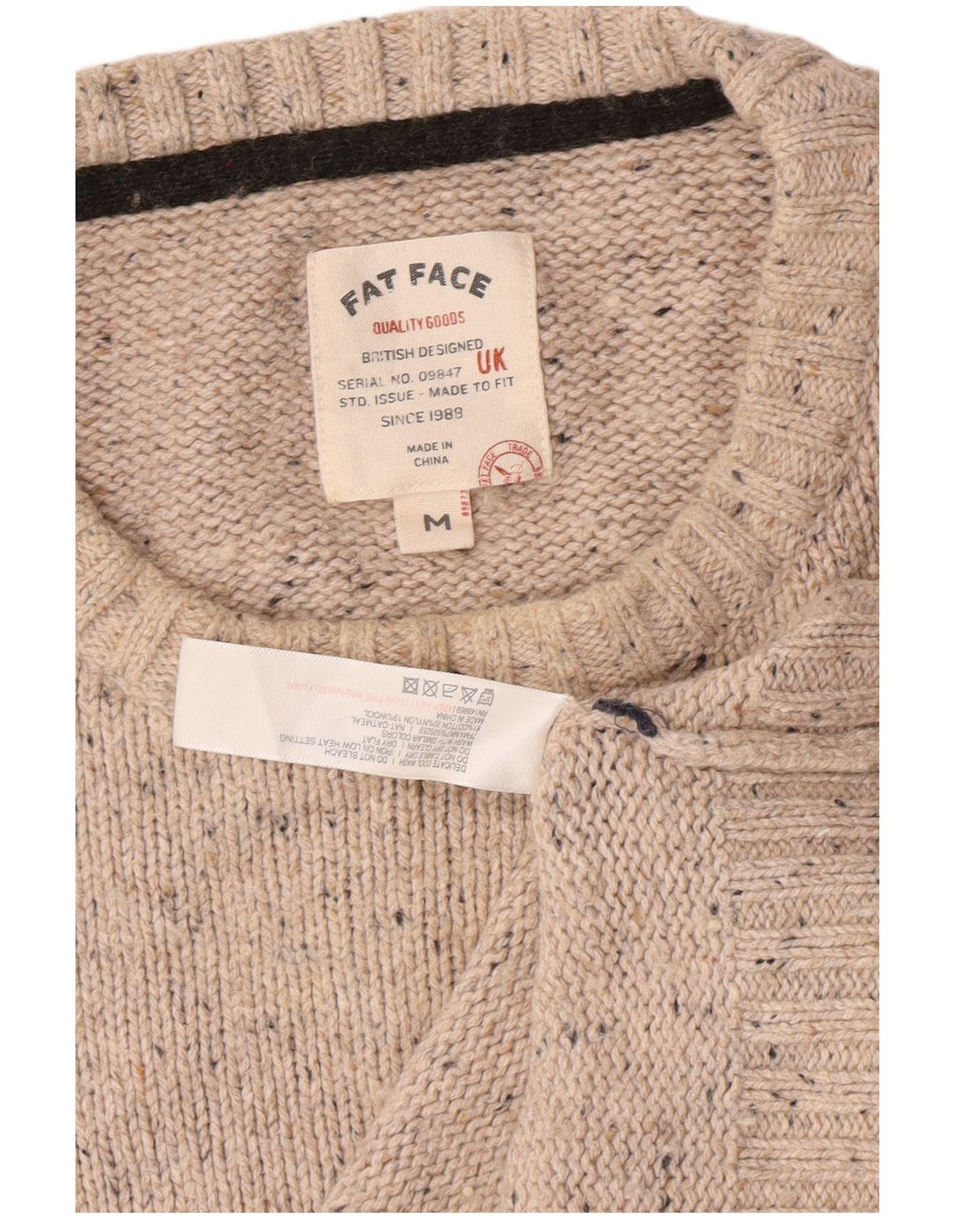 Jersey De Hombre Fat Face Con Cuello Redondo De Algodón Moteado En Beige Medio