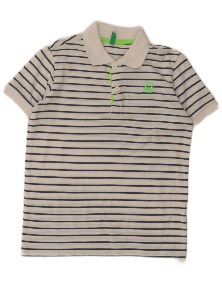 Benetton Polo para Niño 8-9 Años Grande Blanco Rayas Poliéster