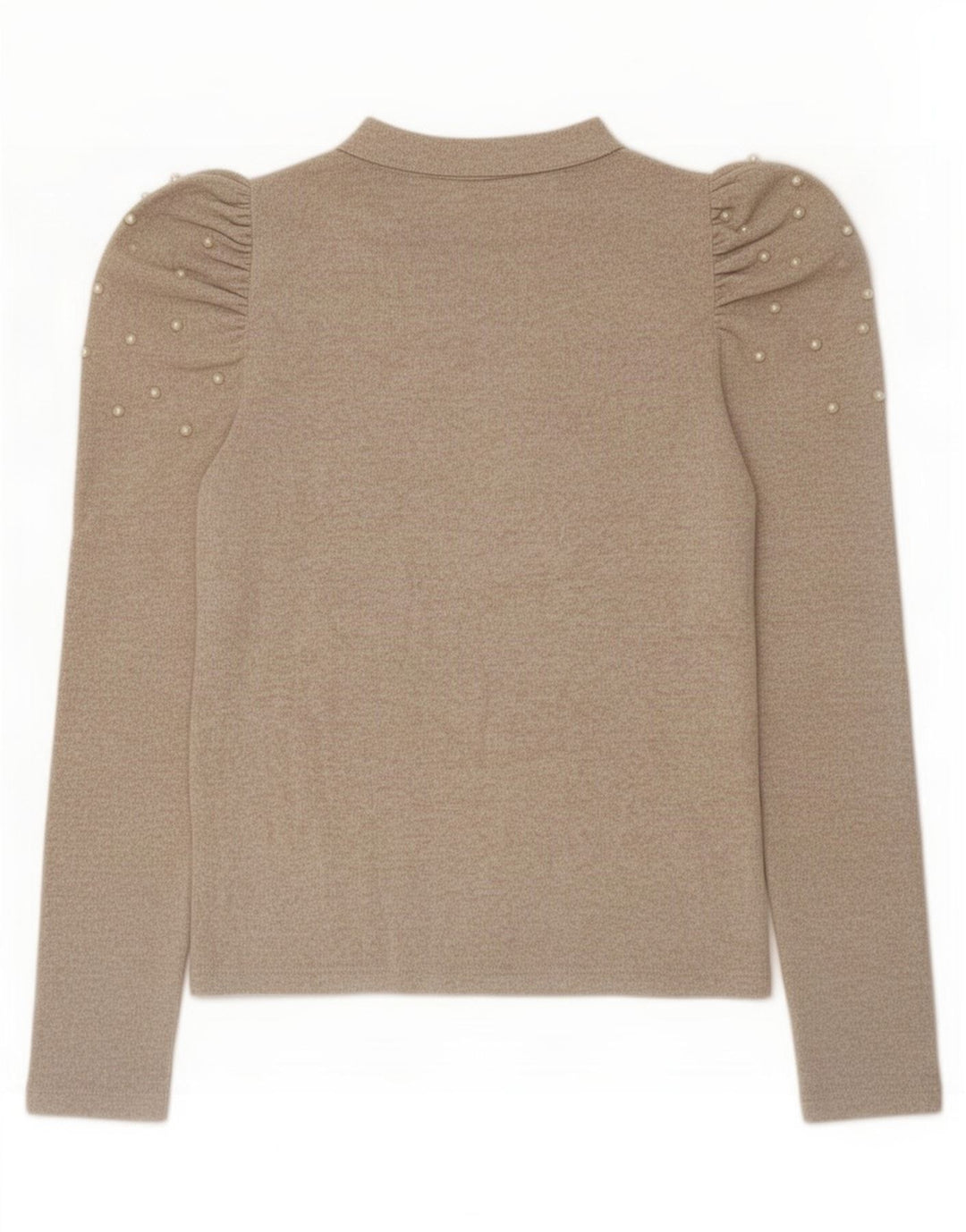 Zara Mujer Top Manga Larga UK 42 Medio Beige Moteado