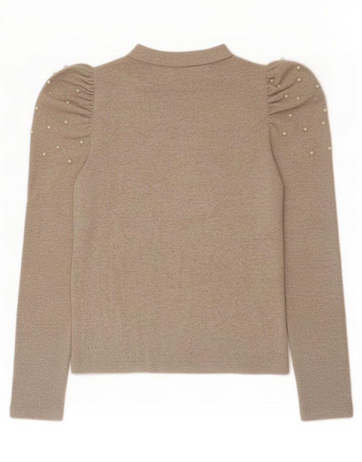 Zara Mujer Top Manga Larga UK 42 Medio Beige Moteado
