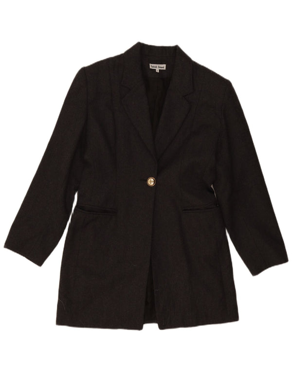 Vintage Womens Longline 1 Button Blazer Jacket US 2 XS Grey Wool