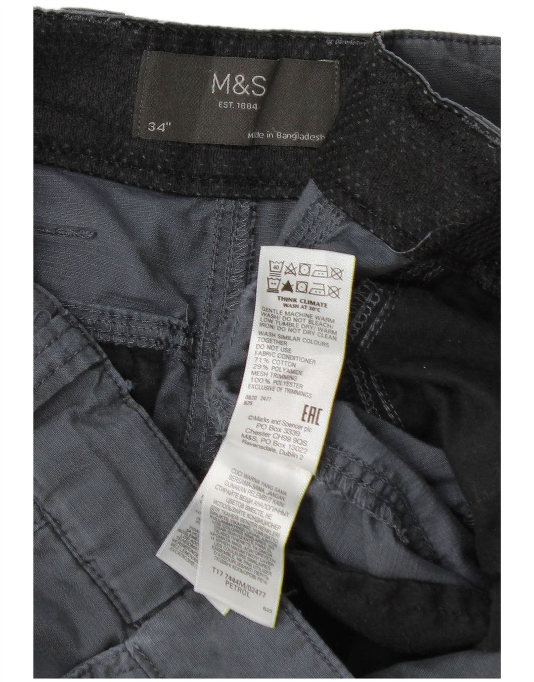 Marks & Spencer Pantalones cortos tipo cargo para hombre W34 Algodón gris grande
