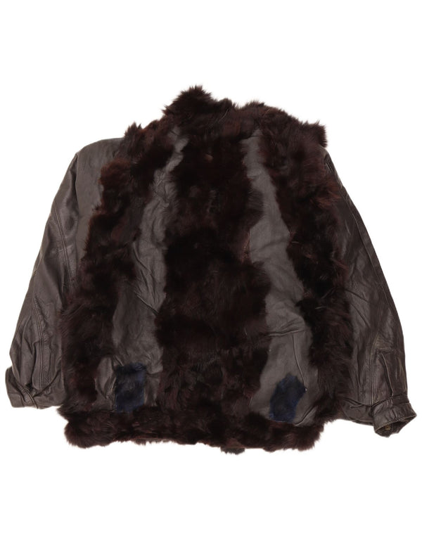 Vintage mujer piel chaqueta de cuero Reino Unido 14 negro medio