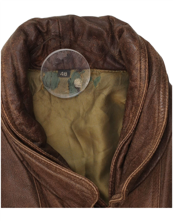Chaqueta de cuero vintage para hombre IT 48 cuero marrón medio