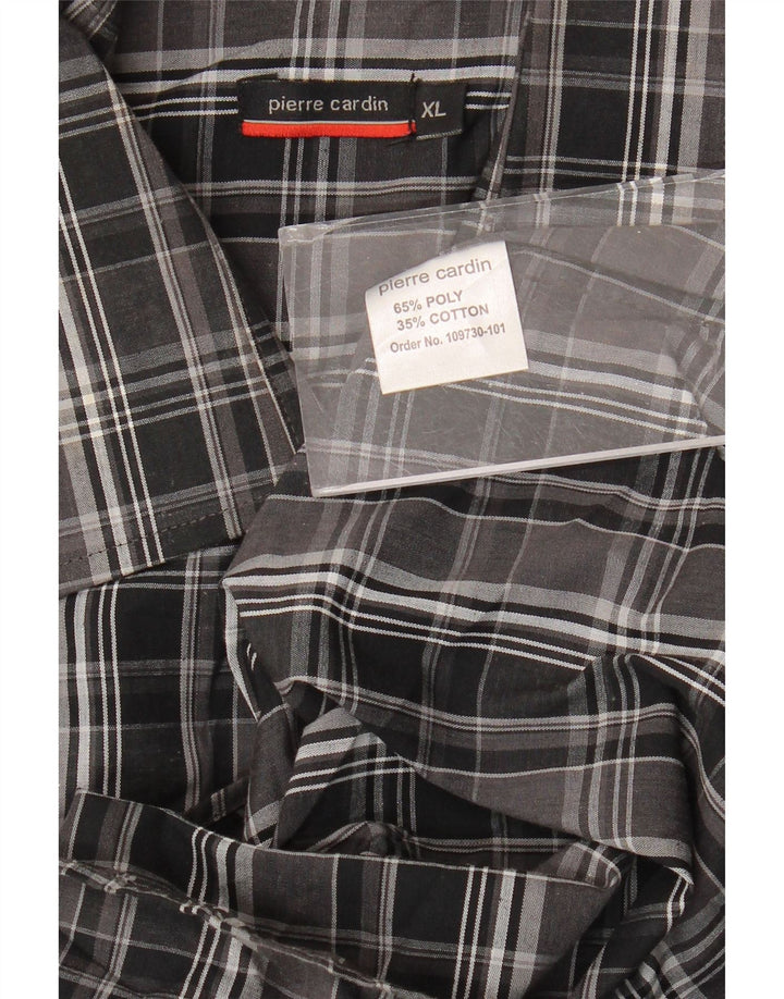 Pierre Cardin Camisa Manga Corta Hombre XL Poliéster Cuadros Negros