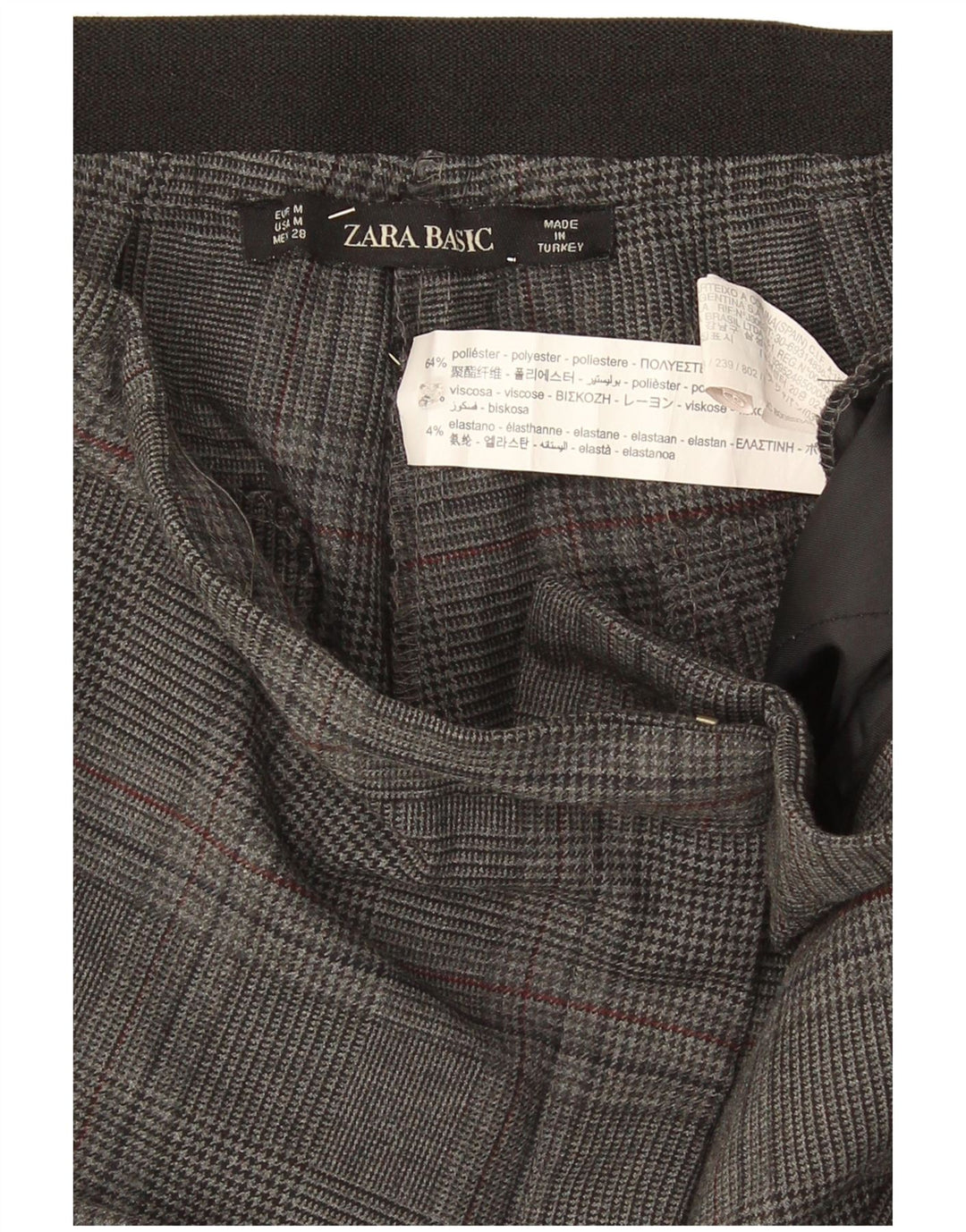 Zara Mujer Pantalón Chino Slim Medium W32 L26 Poliéster A Cuadros Gris