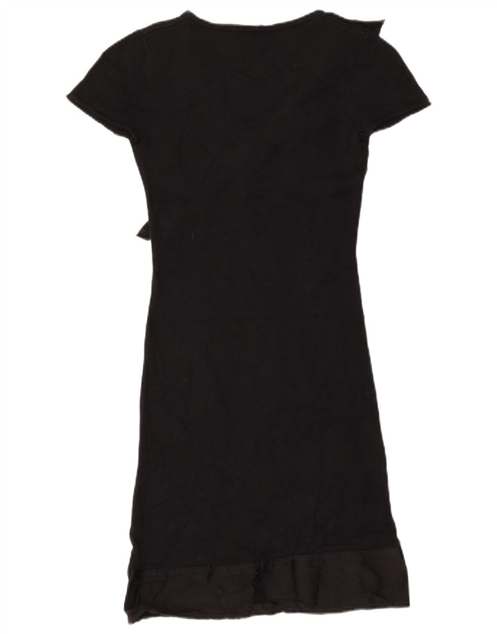 GAS Vestido Jersey de Manga Corta con Volantes en la Parte Delantera para Mujer UK 40 Small Negro