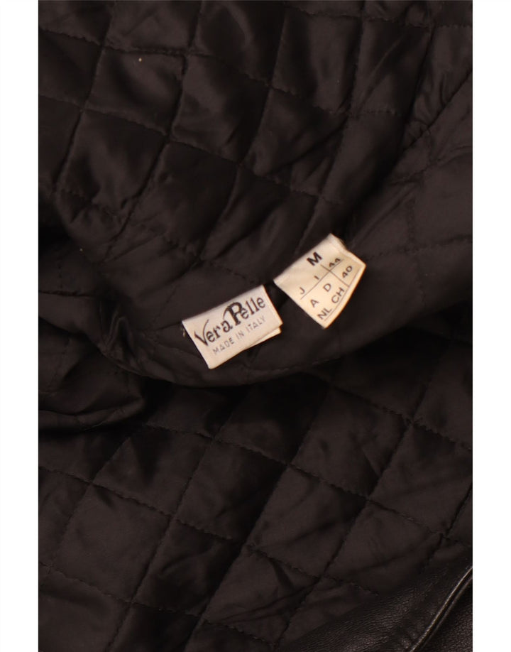 VINTAGE Chaqueta biker de cuero para mujer Reino Unido 14 Cuero negro mediano