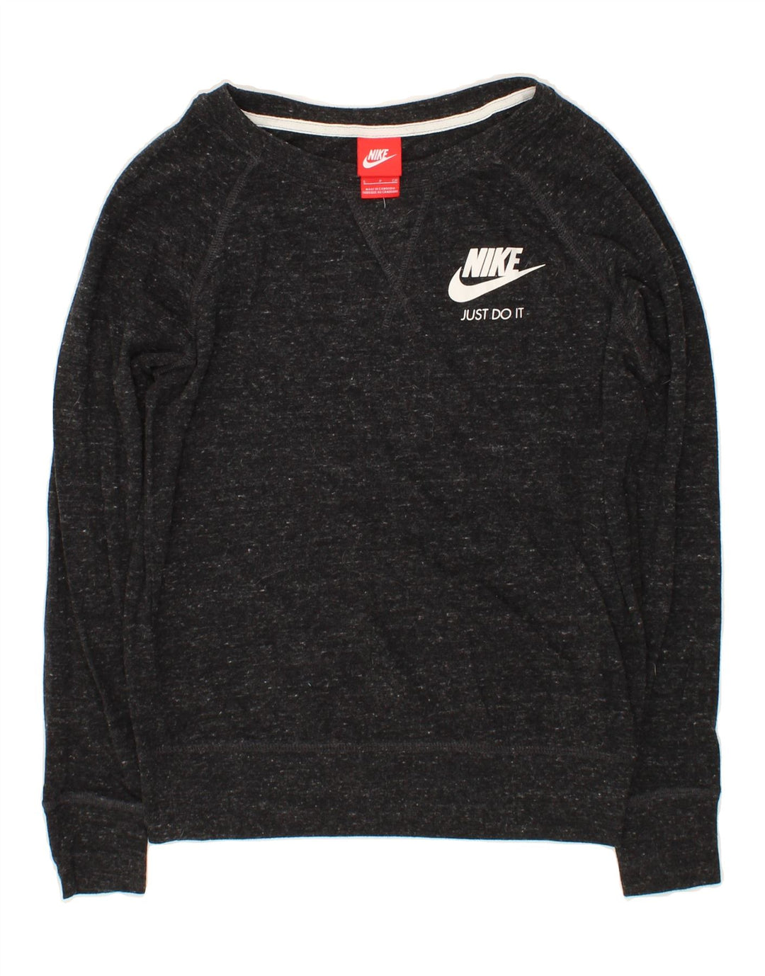 NIKE Womens Graphic Oversized Sweatshirt Jumper UK 10 Small Black Flecked Vintage Nike and Second-Hand Nike from Messina Hembry 