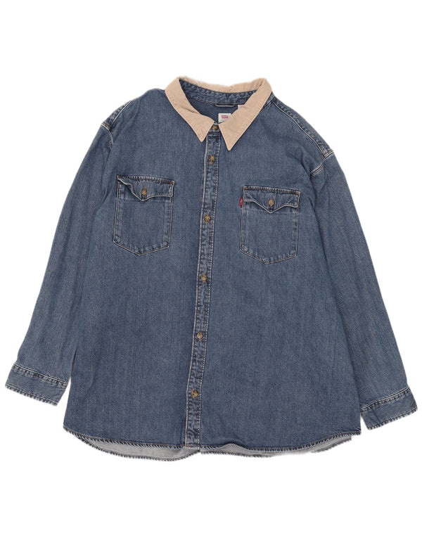 Levi's Camisa vaquera de ajuste relajado para hombre, talla 4XL, algodón con bloques de color azul
