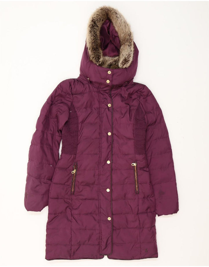 JOULES Abrigo acolchado extragrande con capucha para mujer UK 8 Small Poliéster morado